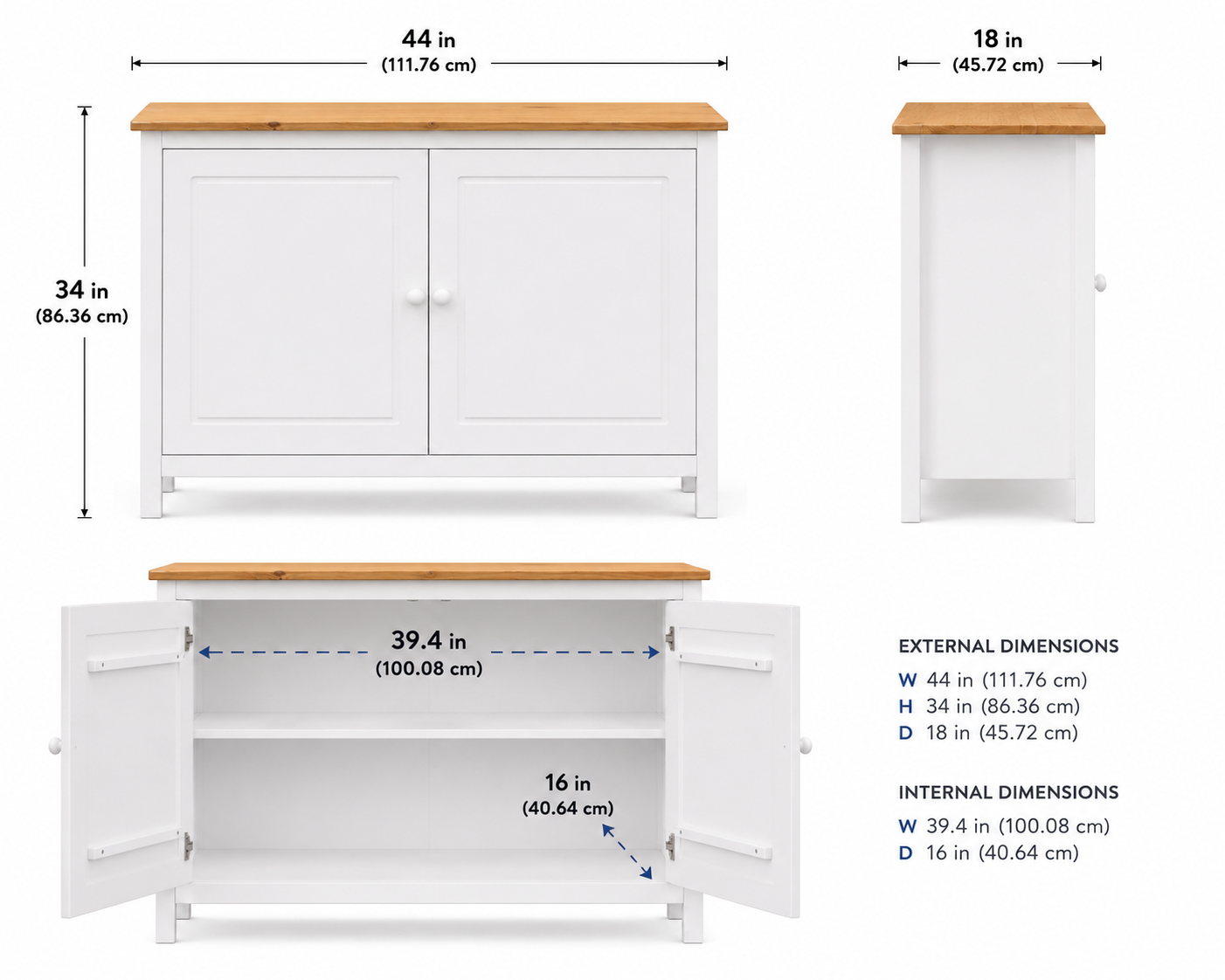 Solid Wood Sideboard Buffet Cabinet with Doors
