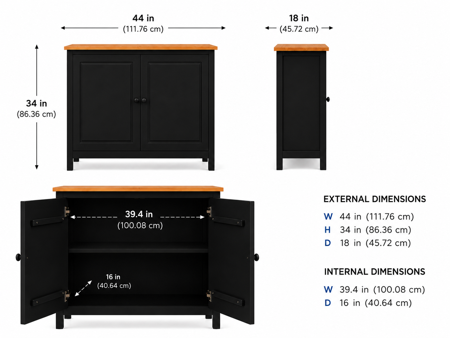 Solid Wood Sideboard Buffet Cabinet with Doors