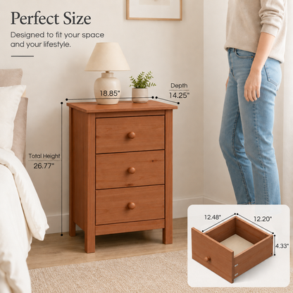 Nightstand Extra Tall 3 Drawer Solid Wood