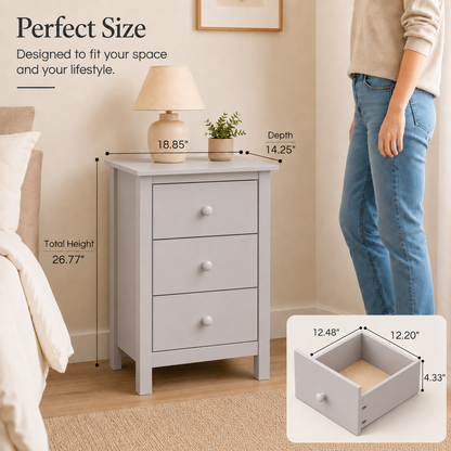 Nightstand Extra Tall 3 Drawer Solid Wood