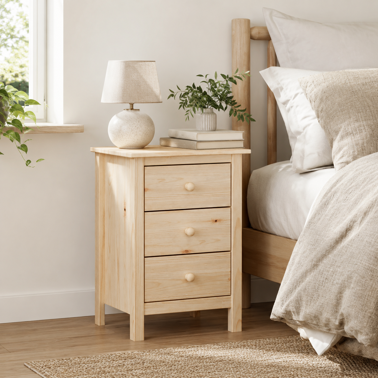 Nightstand Extra Tall 3 Drawer Solid Wood