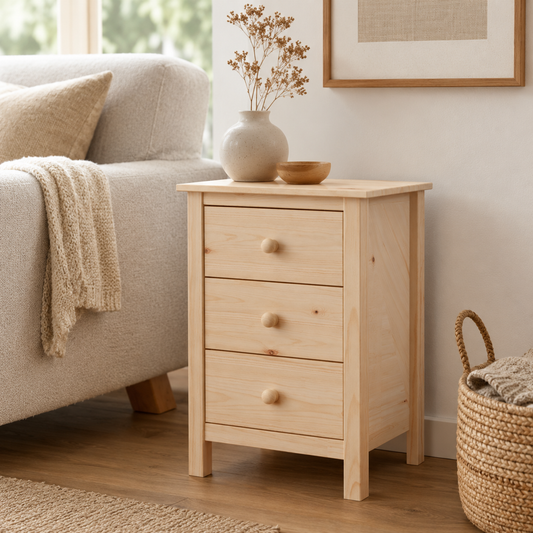 Nightstand Extra Tall 3 Drawer Solid Wood