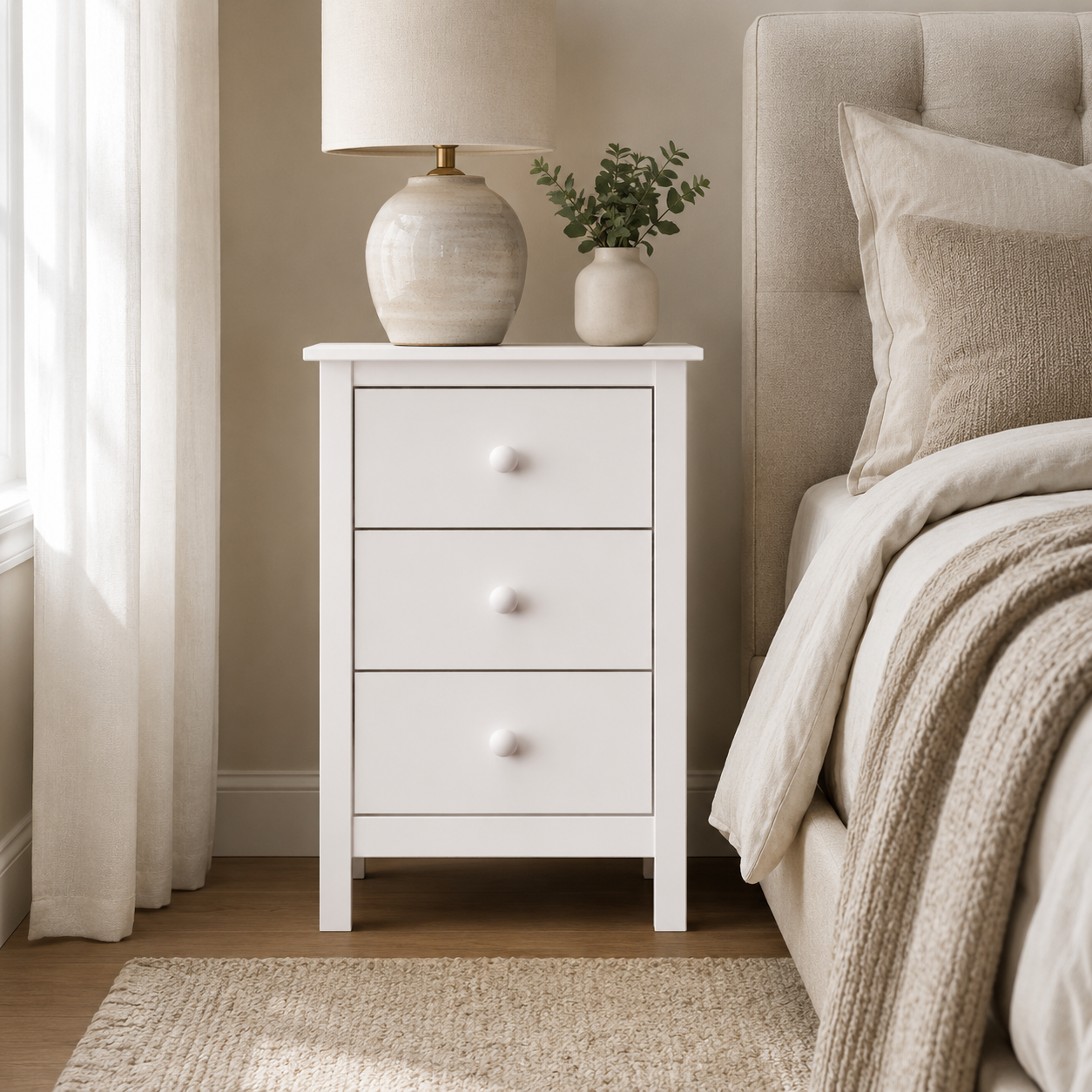 Nightstand Extra Tall 3 Drawer Solid Wood