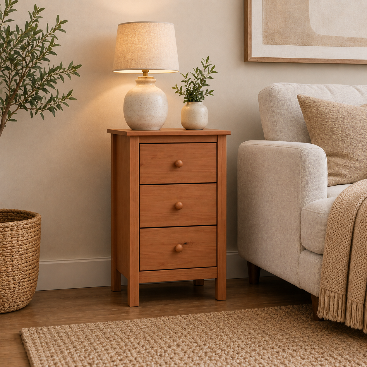Nightstand Extra Tall 3 Drawer Solid Wood