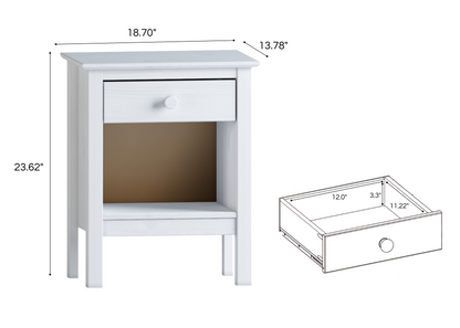 Nightstand Table 1 Drawer Solid Wood White
