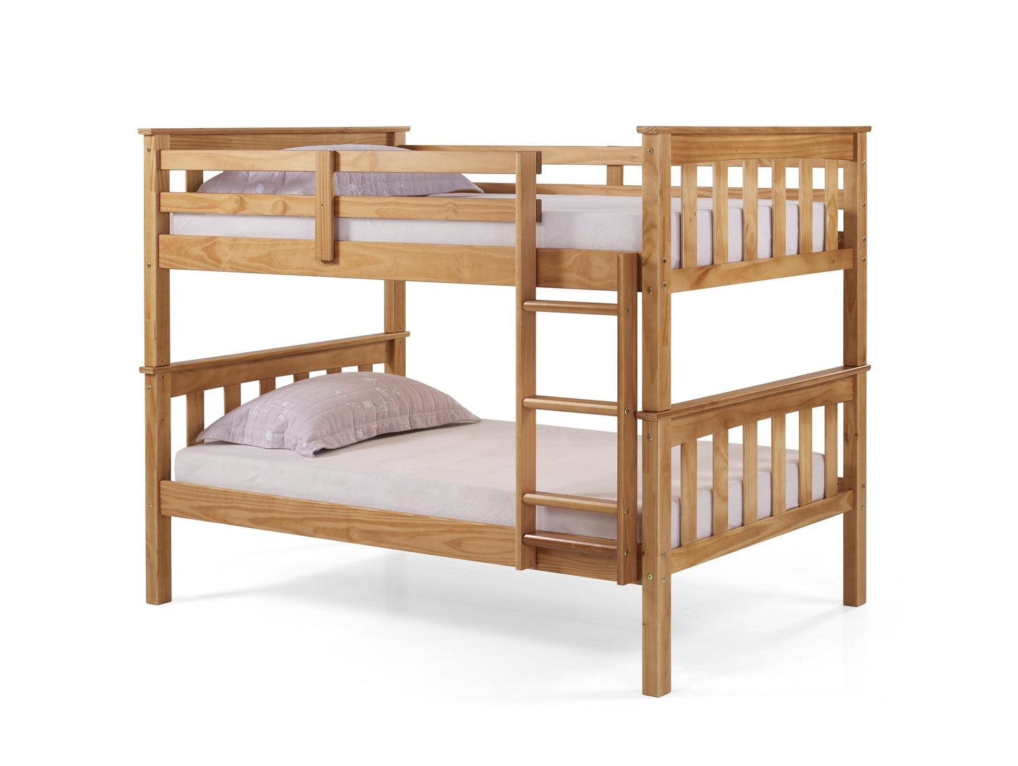 Solid Wood Sturdy Twin Over Twin Bunkbed with Ladder and Safety Rail