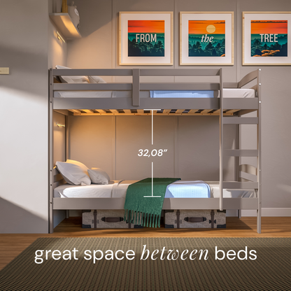 Twin Over Twin Bunk Bed for Kids with Solid Wood Frame