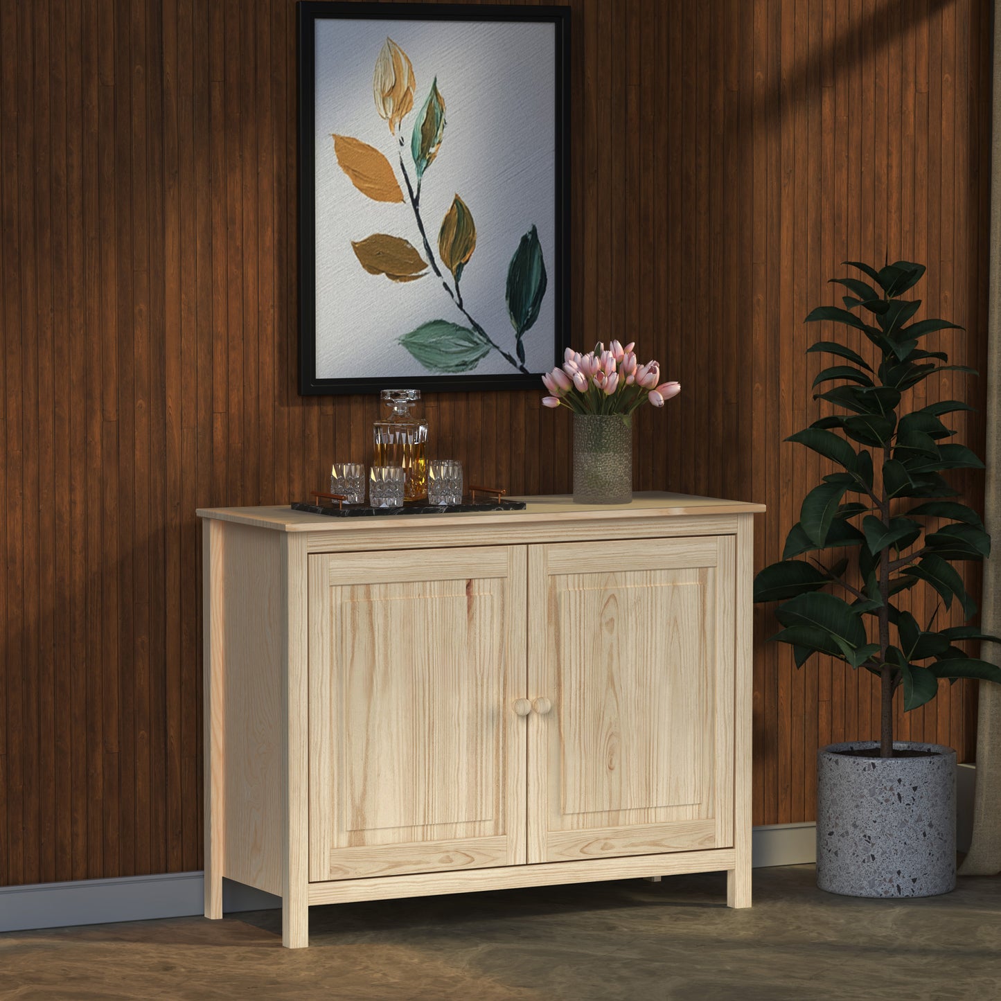 Solid Wood Sideboard Buffet Cabinet with Doors