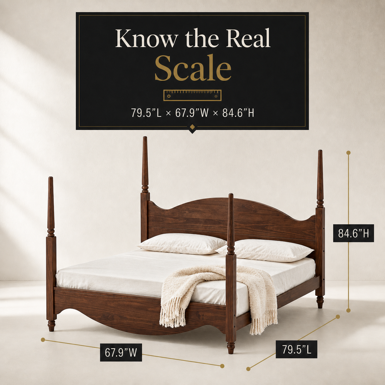 Brixton King Bed — Solid Pine Wood Four-Poster Frame