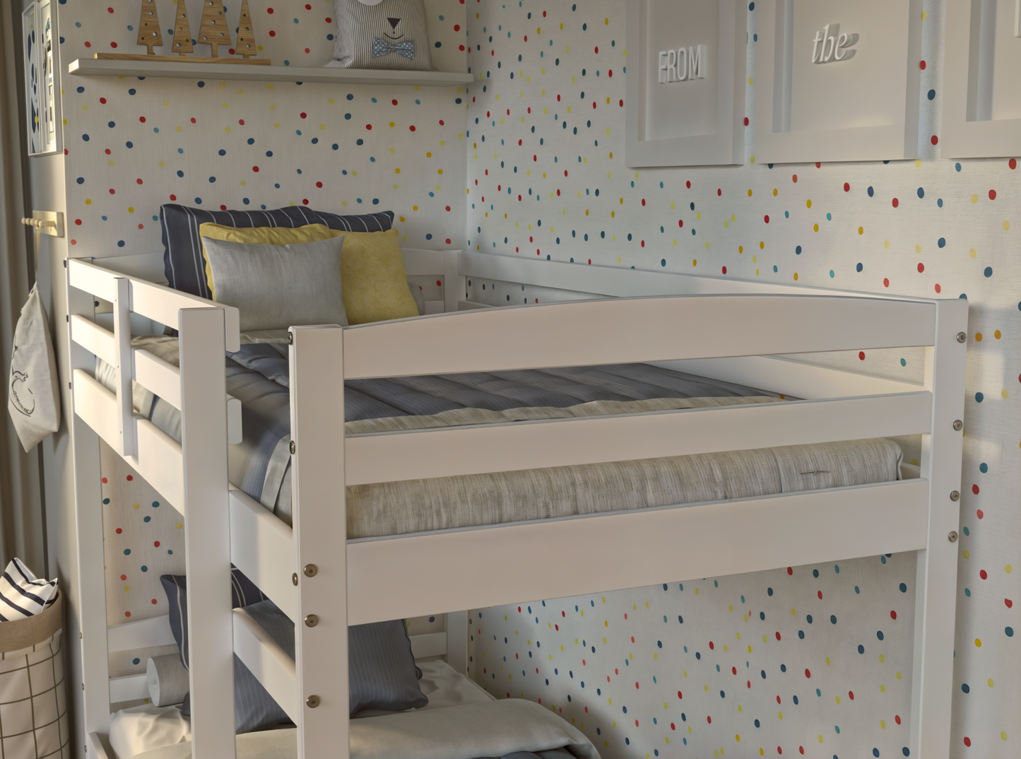Twin Over Twin Bunk Bed for Kids with Solid Wood Frame