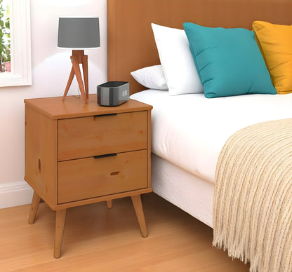 Solid Wood Nightstand – 2 Drawer Modern Bedside Table for Bedroom
