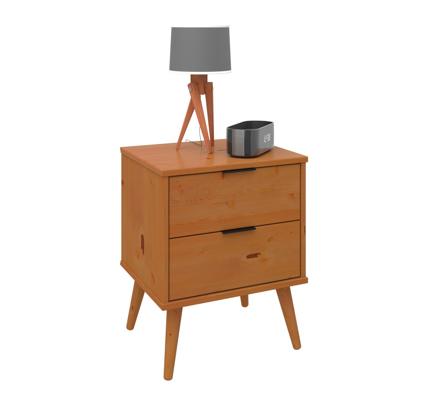 Solid Wood Nightstand – 2 Drawer Modern Bedside Table for Bedroom