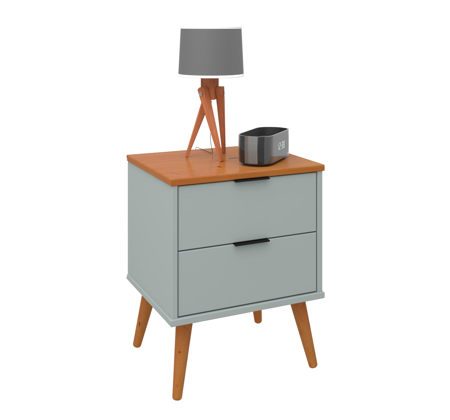 Solid Wood Nightstand – 2 Drawer Modern Bedside Table for Bedroom