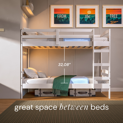Twin Over Twin Bunk Bed for Kids with Solid Wood Frame