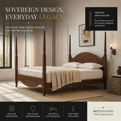 Brixton King Bed — Solid Pine Wood Four-Poster Frame